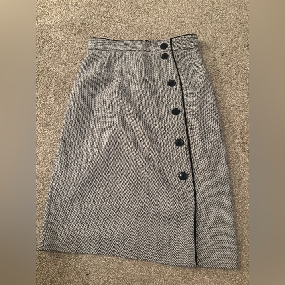 H&M Grey Tweed Pencil Skirt with Side Button Trim